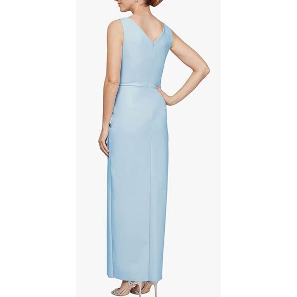 Alex Evenings Women's Slimming Long Side Ruched Dress with Cascade Ruffle Skirt - Picture 2 of 8